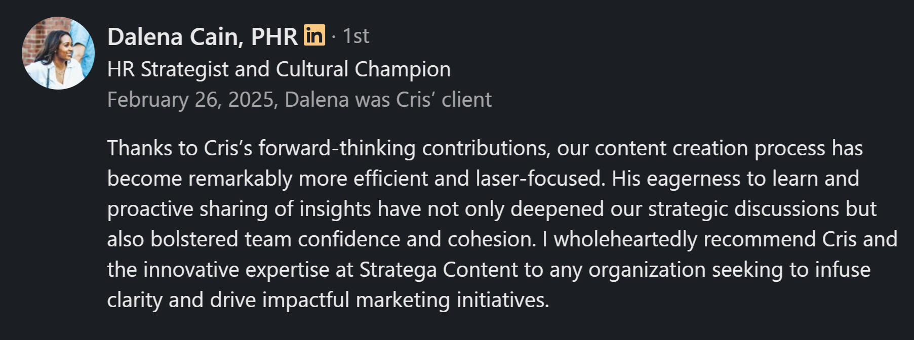 Dalena&#39;s Testimonial